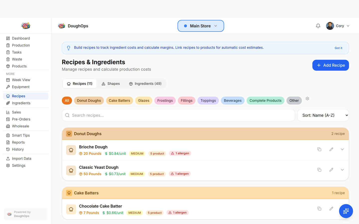 DoughOps recipe management