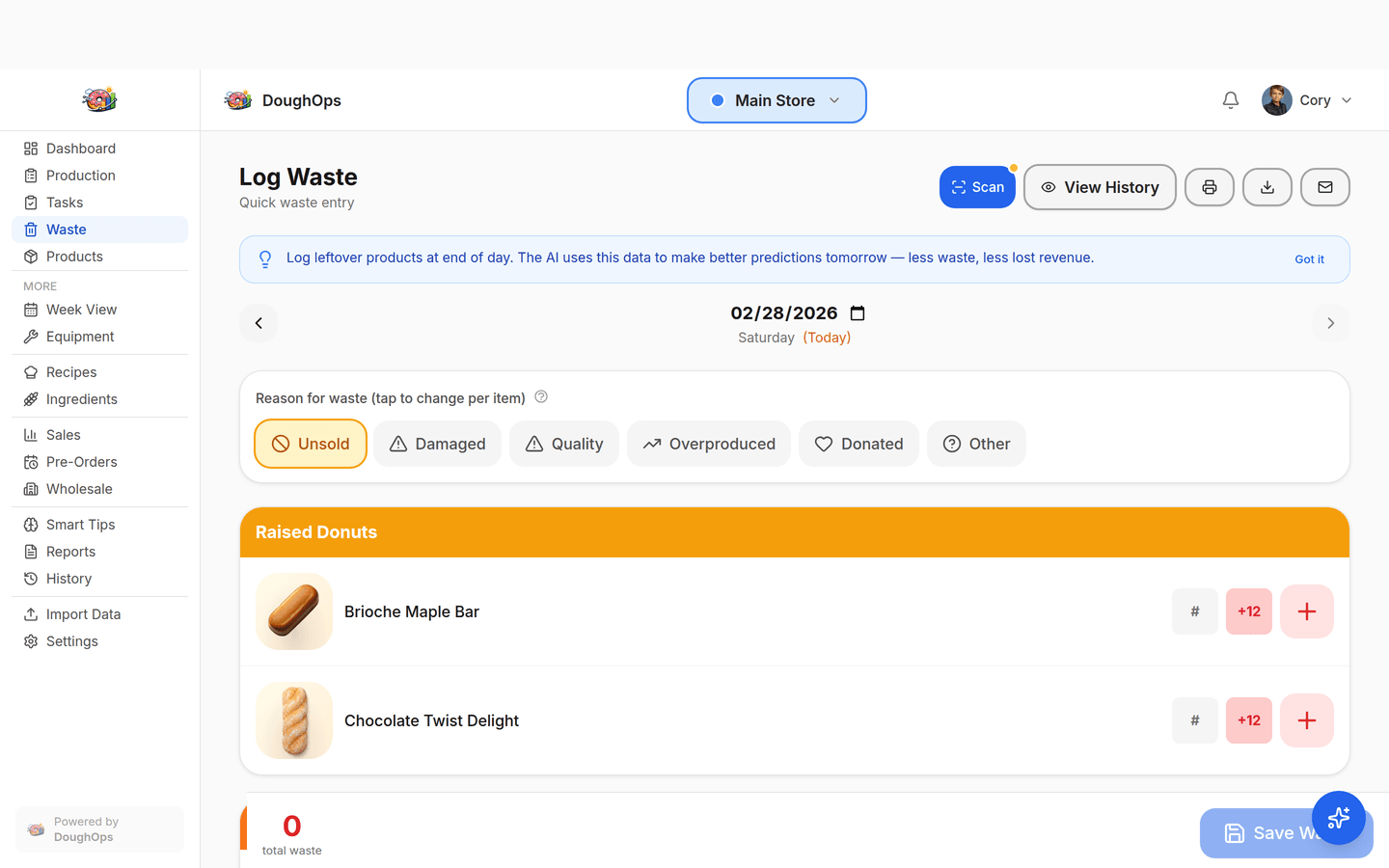 Waste tracking and donation reports
