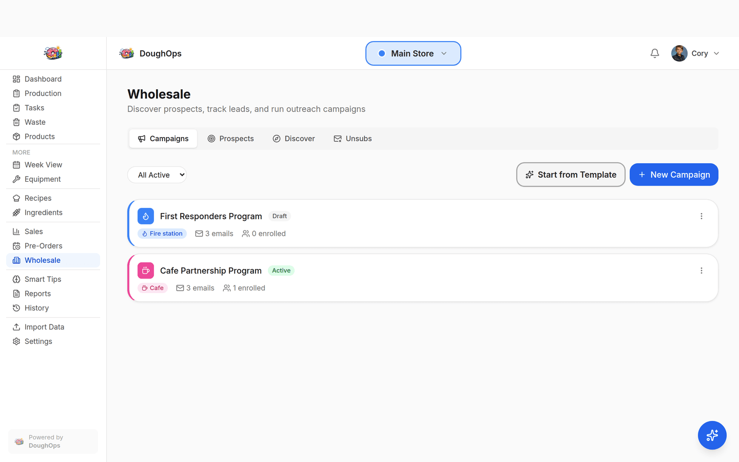 DoughOps wholesale CRM